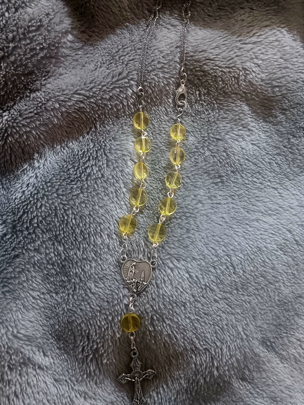 Yellow Beaded Car Rosary - Religious Pendant